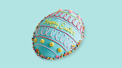 Decorated Easter egg on a blue background.