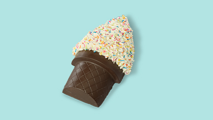 Ice cream cone on a blue surface.